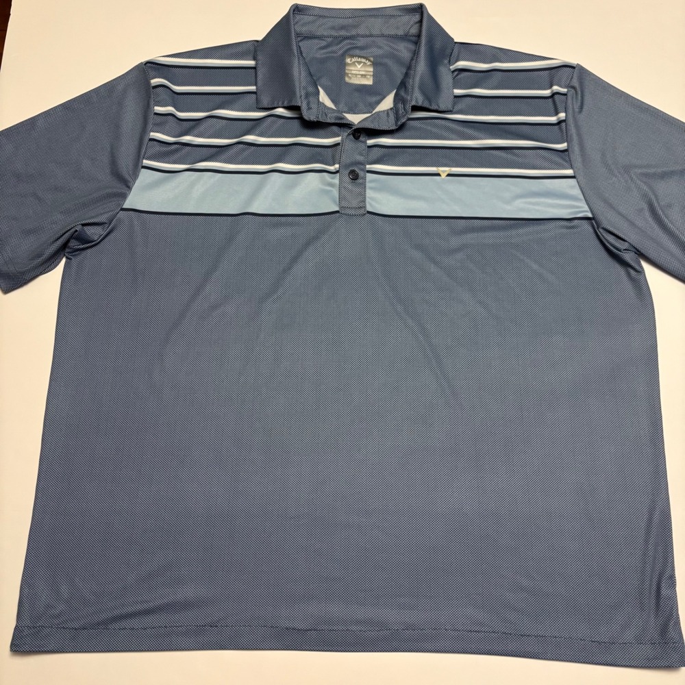 Callaway Polo Shirt Mens XL Blue Striped Opti-Dri Short Sleeve Golf Performance